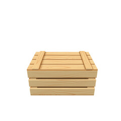 Wooden crate with closed lid, realistic vector illustration.