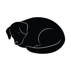 Mixed Breed Dog Sleeping Black Vector Silhouette