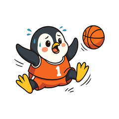 Worried Penguin Basketball Player Clipart Dropping the Ball