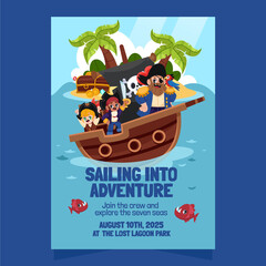 Pirates Sailing Adventure Cartoon Poster