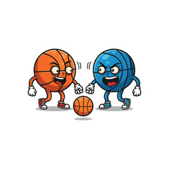 Cartoon Basketball Characters Clipart Funny Orange and Blue Ball Mascots Competing Illustration