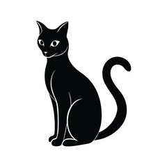 Siamese Cat Curled Black Vector Silhouette