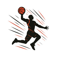 Dynamic Basketball Slam Dunk Silhouette Clipart with Motion Lines – Bold Black and Orange Sports Action Illustration