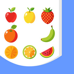 Fresh Fruit Vector Icon Set, Healthy Food Illustrations