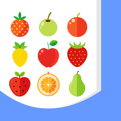 Fresh Fruit Vector Icon Set, Healthy Food Illustrations