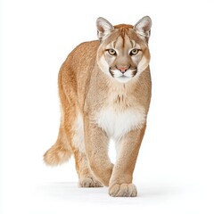 Obraz premium A majestic mountain lion walks confidently on a seamless white background.