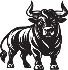 Minimalist Black and White Bull Vector Illustration