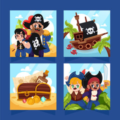 Pirates Cartoon Square Cards Set
