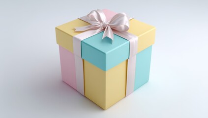 Obraz premium Pastel-colored gift box with a ribbon bow