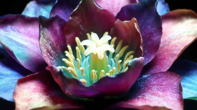 Ethereal Blue Pink Flower Blooming Timelapse Macro Dark Background
