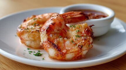 Grilled Shrimp with Herb Garnish and Dipping Sauce