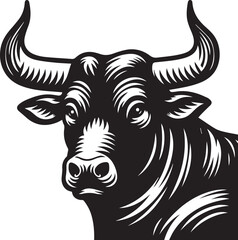 Minimalist Black and White Bull Vector Illustration