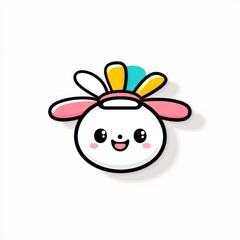 Naklejka premium Cute cartoon rabbit head with flower headband