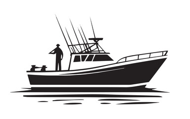 Naklejka premium Fishing Boat with Fisherman Silhouette – Vector