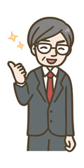 親指を立てて笑顔のシニア男性ビジネスマンのイラスト