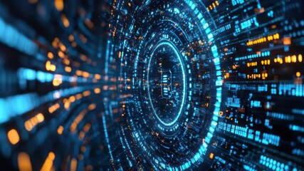 Abstract digital tunnel with glowing circuits - Powered by Adobe