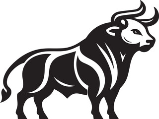 Minimalist Black and White Bull Vector Illustration