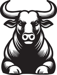 Minimalist Black and White Bull Vector Illustration