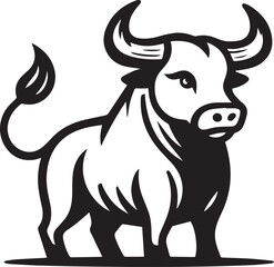 Minimalist Black and White Bull Vector Illustration