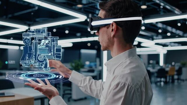 Innovative technology transforms workspace with virtual reality experience in modern office setting