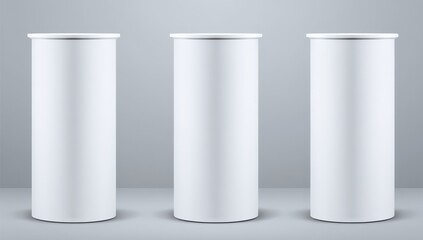 Three blank cylindrical containers against a neutral background