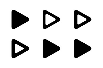 Six black and white play button icon variations