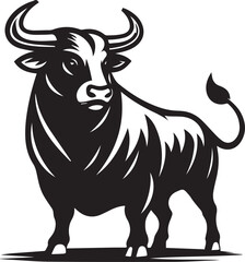 Minimalist Black and White Bull Vector Illustration