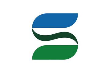 Abstract s shape with blue green and dark green hues