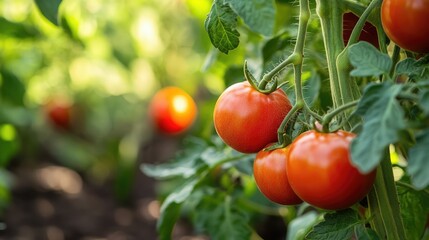 Tomato garden focuses on bright red tomatoes Generative Ai