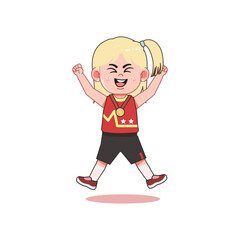 Blonde Little Girl playing basketball Jump Excited