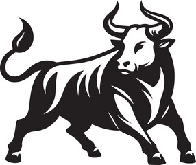 Minimalist Black and White Bull Vector Illustration