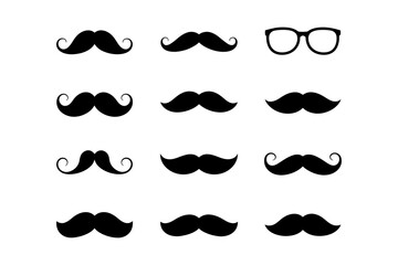 Collection of mustaches and glasses in black ink