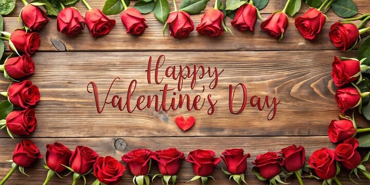 Red tulips on a wooden valentine day background