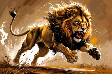 The Lion is jumped in air in angry.
