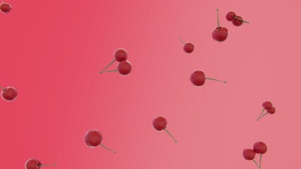 Summer 3D horizontal falling juicy cherry berries fruit vitamins red pink girly vintage retro vibe mockup copy space advertisement trendy cool doodle cartoon poster background render image party pop