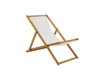 Isolated Wooden Beach Chair with White Canvas Summer Relax