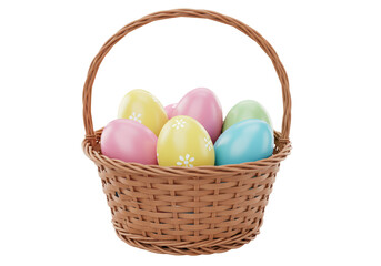 Isolated Easter Basket with Colorful Decorated Eggs Holiday Treat