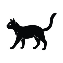 Minimalist Domestic Shorthair Cat Black Vector Silhouette