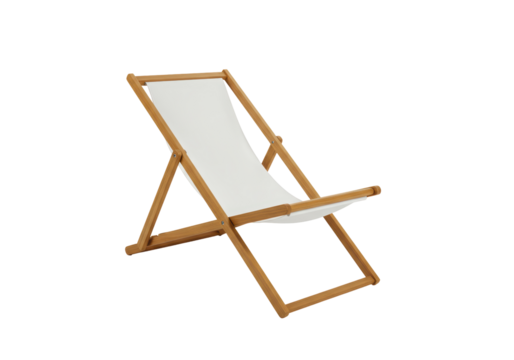 Isolated Wooden Beach Chair with White Canvas Summer Relax