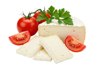 Isolated Fresh Brie Cheese with Tomatoes and Parsley