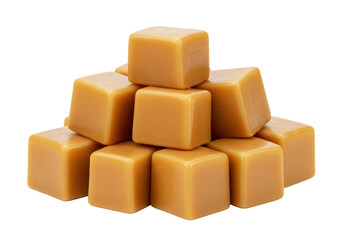 Isolated Stack of Golden Brown Caramel Candy Cubes
