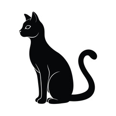 Minimalist Elegant Cat Sitting Black Vector Silhouette