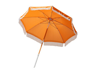 Isolated Bright Orange Beach Umbrella with Fringe