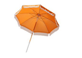 Isolated Bright Orange Beach Umbrella with Fringe