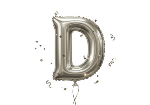 Isolated Silver Foil Balloon Letter D with Confetti