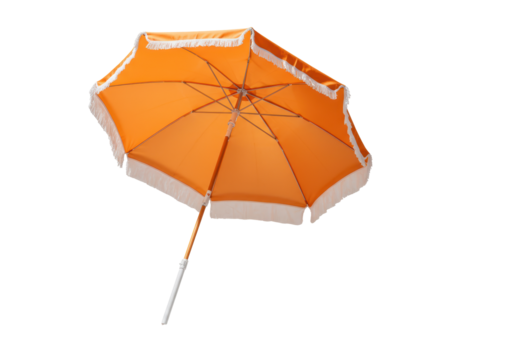 Isolated Bright Orange Beach Umbrella with Fringe