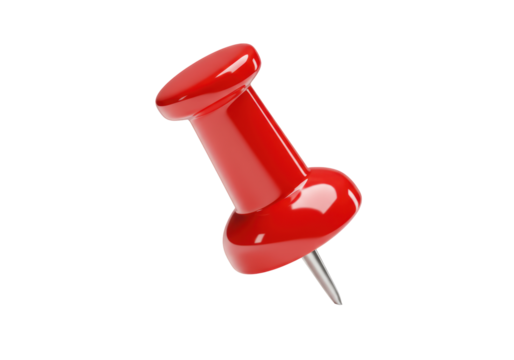 Isolated Shiny Red Push Pin with Metal Point
