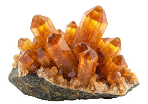 Isolated Sparkling Citrine Crystal Cluster