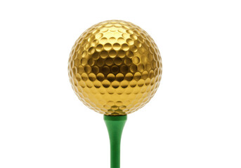 Isolated Golden Golf Ball on Green Tee
