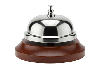 Isolated Classic Silver Reception Bell on Wooden Base